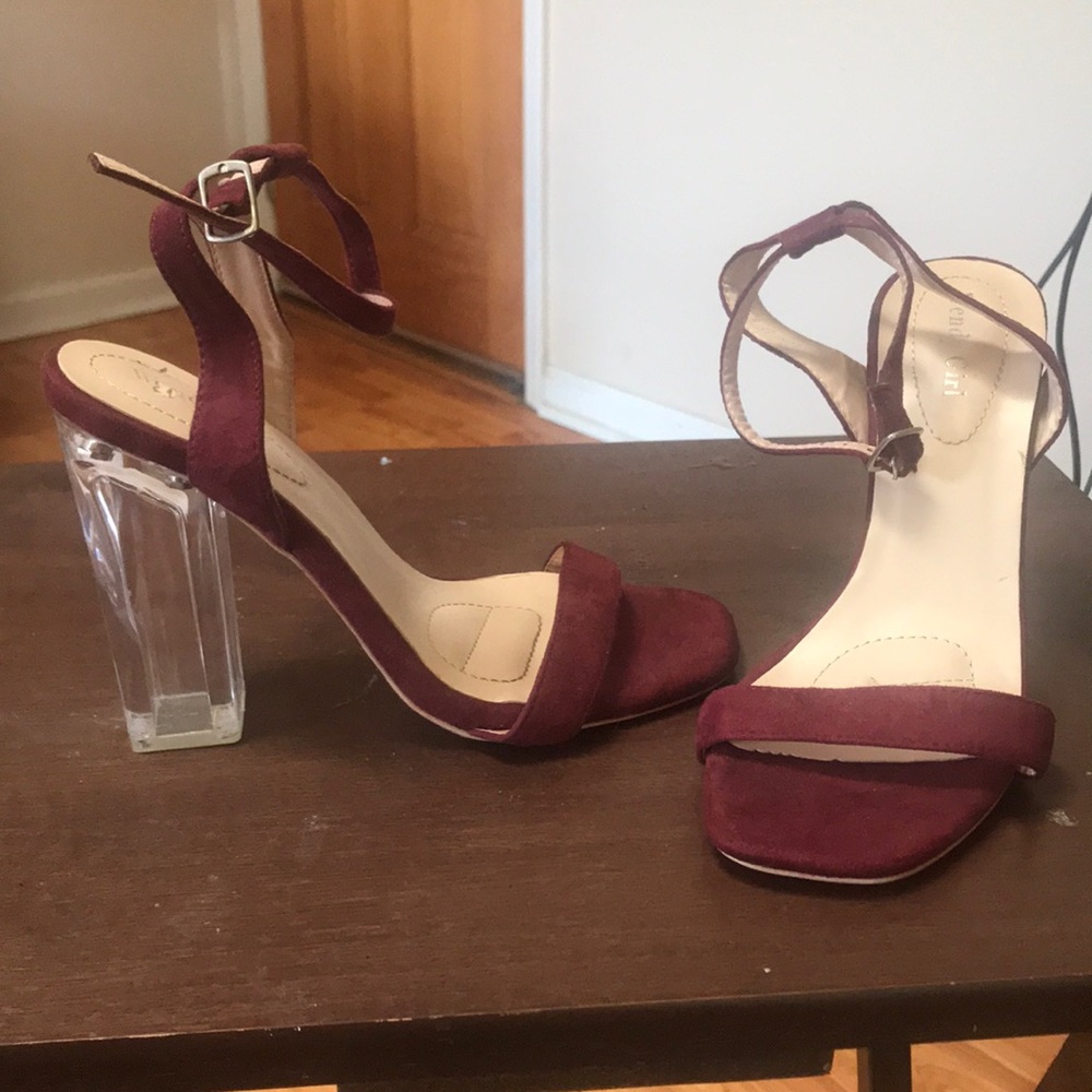 Burgundy single strap heels